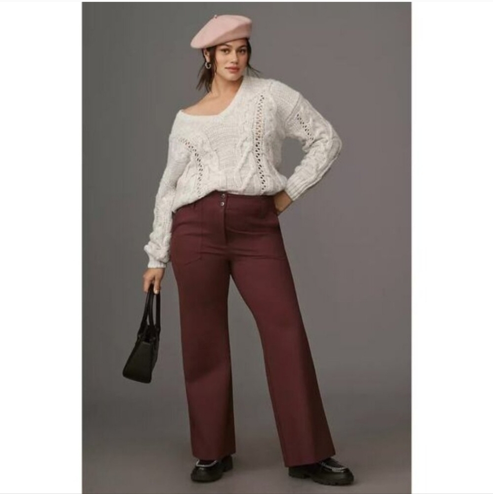 Anthropologie Wide-Leg Pants in Deep Burgundy